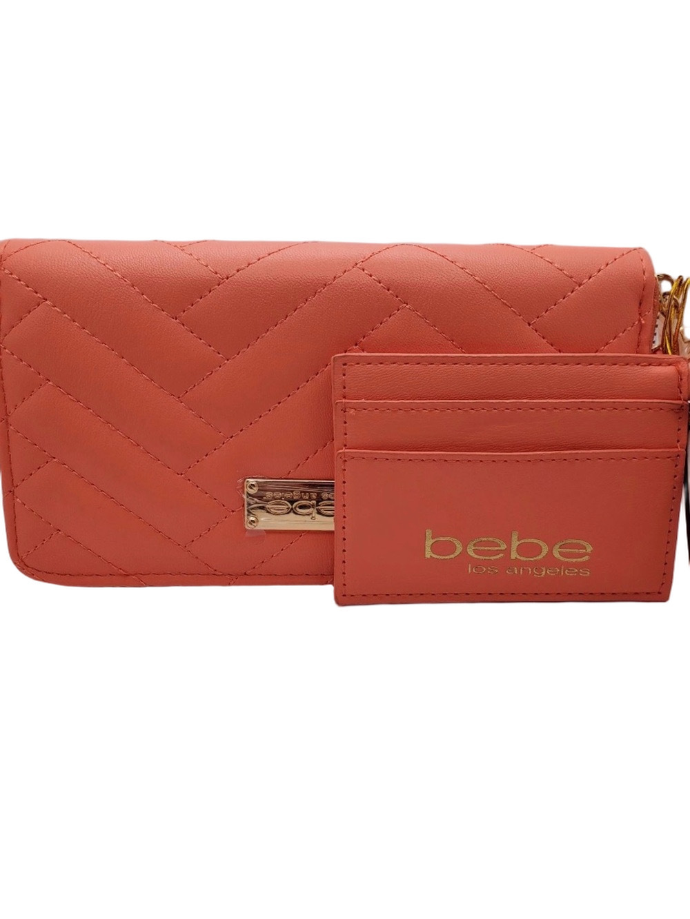 464. NWT BEBE EMBOSSED ZIP WALLET WRISTLET WITH CREDIT CARD CASE - Picture 1 of 3